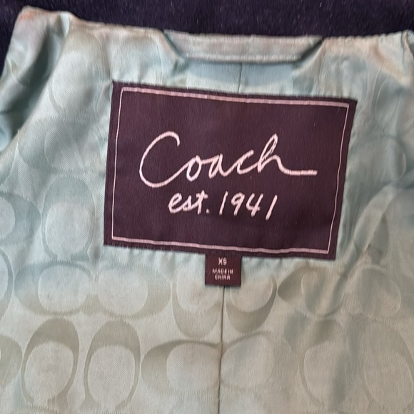 Coach:Black Wool/Angora/Nylon Blend Green Signature Lining Gold button Pea Coat - Picture 6 of 15